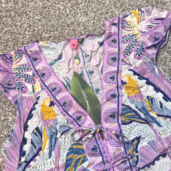 FARM‎ Rio XL Macaw Parrot Print Kimono Style Top Blouse Butterfly Sleeve Purple